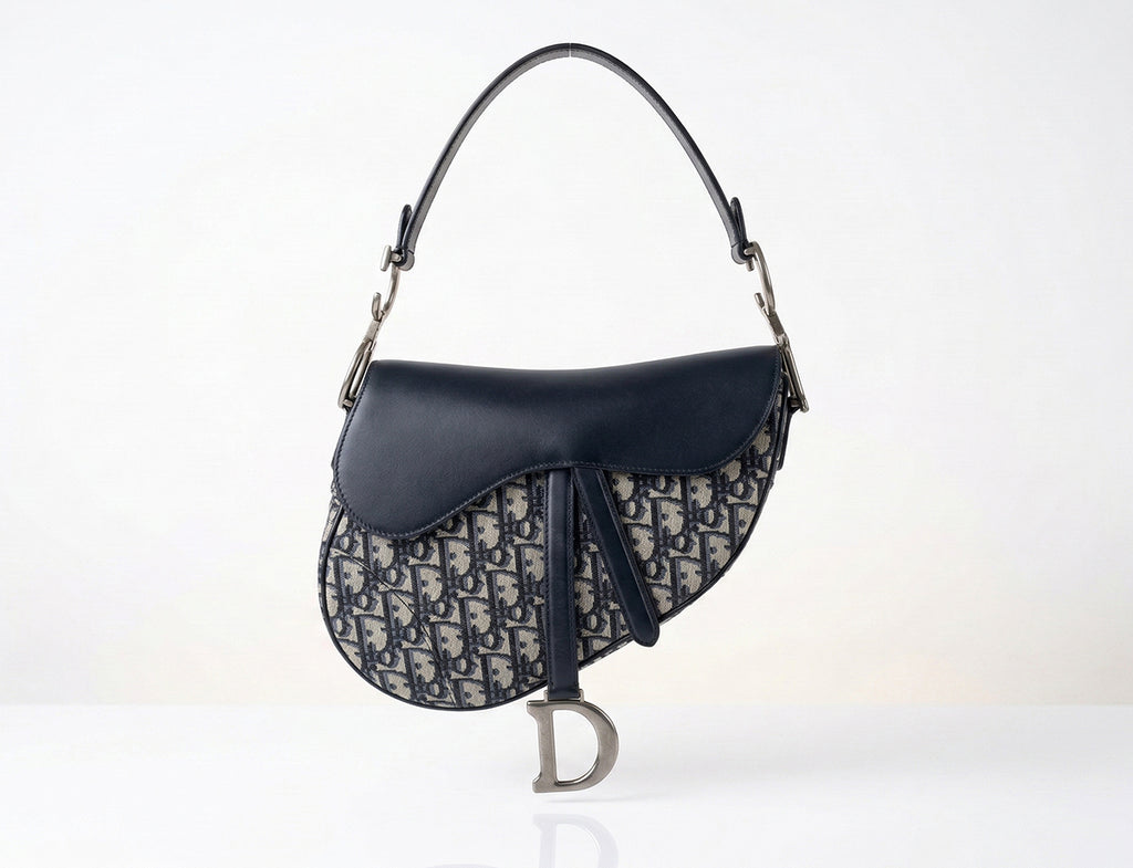 Christian Dior Mini Saddle Bag with Strap in Blue Dior Oblique Jacquard