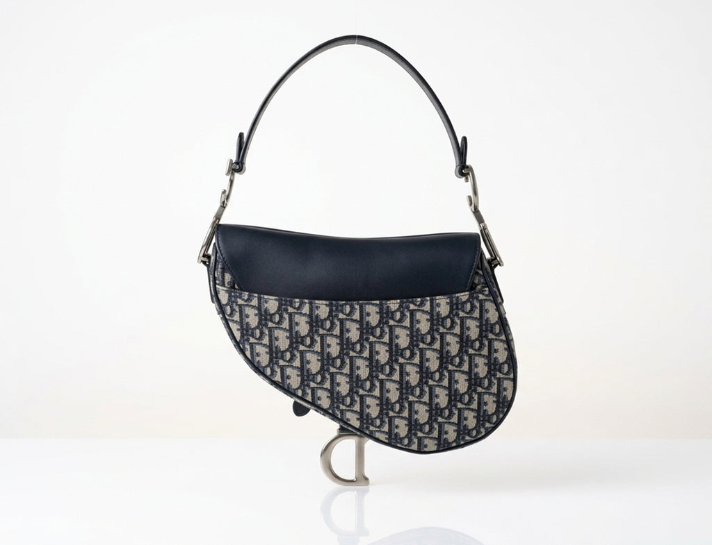 Christian Dior Mini Saddle Bag with Strap in Blue Dior Oblique Jacquard