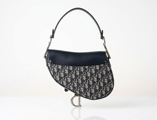 Christian Dior Mini Saddle Bag with Strap in Blue Dior Oblique Jacquard