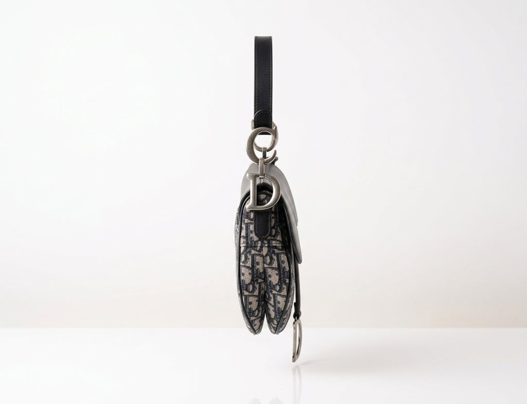 Christian Dior Mini Saddle Bag with Strap in Blue Dior Oblique Jacquard