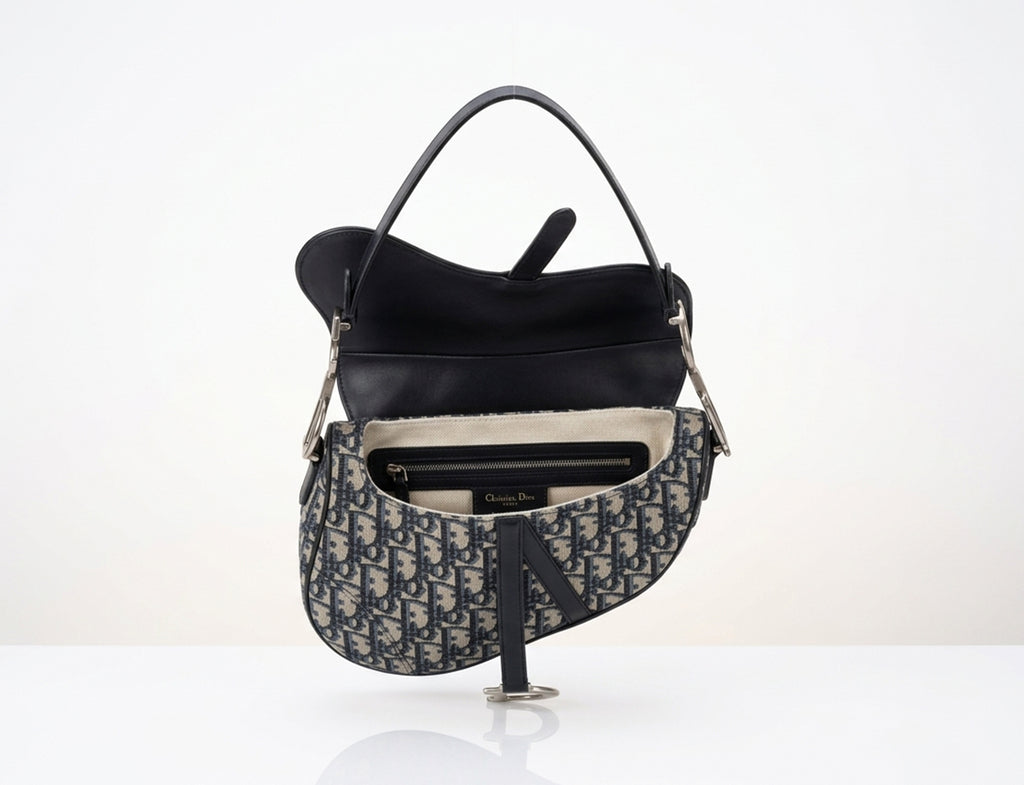 Christian Dior Mini Saddle Bag with Strap in Blue Dior Oblique Jacquard