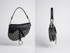 Christian Dior Mini Saddle Bag with Strap in Blue Dior Oblique Jacquard